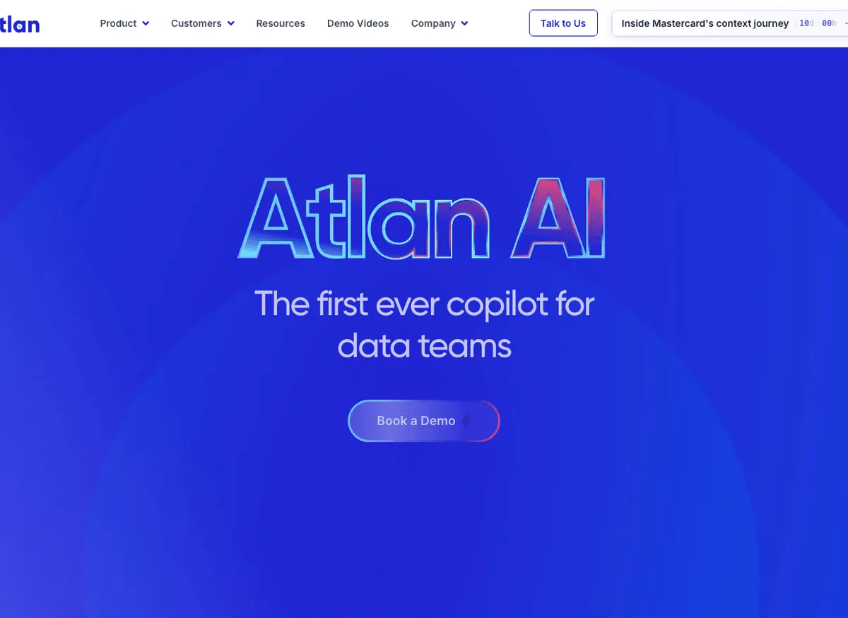 Atlan AI - The first copilot for data teams live product landing page